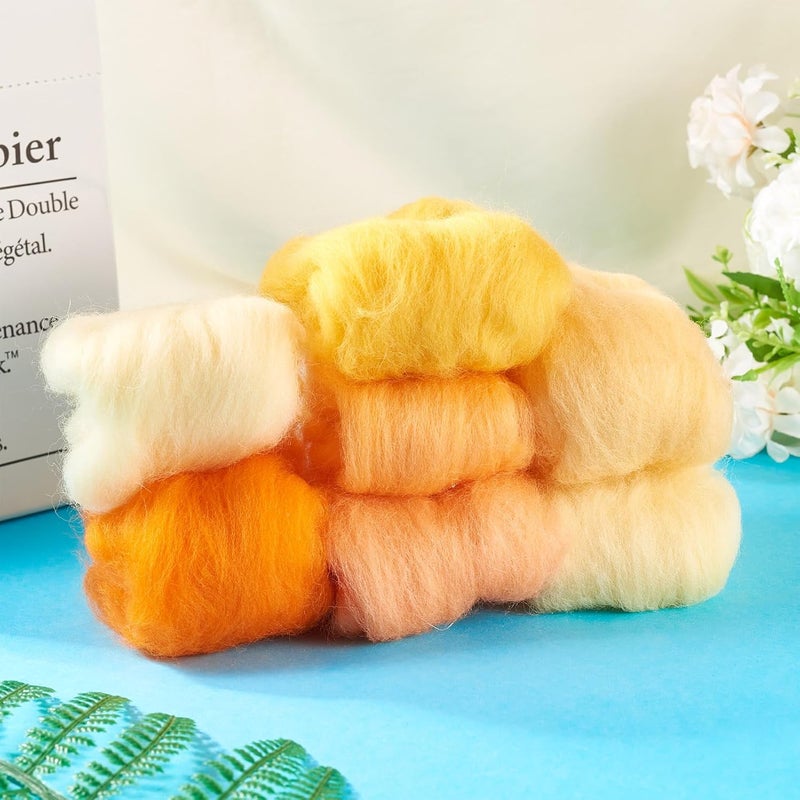 Boutigem 7 Color 35G Orange Needle Felting Wool Roving, Fibre Wool Roving Yarn, DIY Craft Material for Needle Felting, Hand Spinning Supplies for Beginners Felted Animal Flower Crafts Making - Image 5